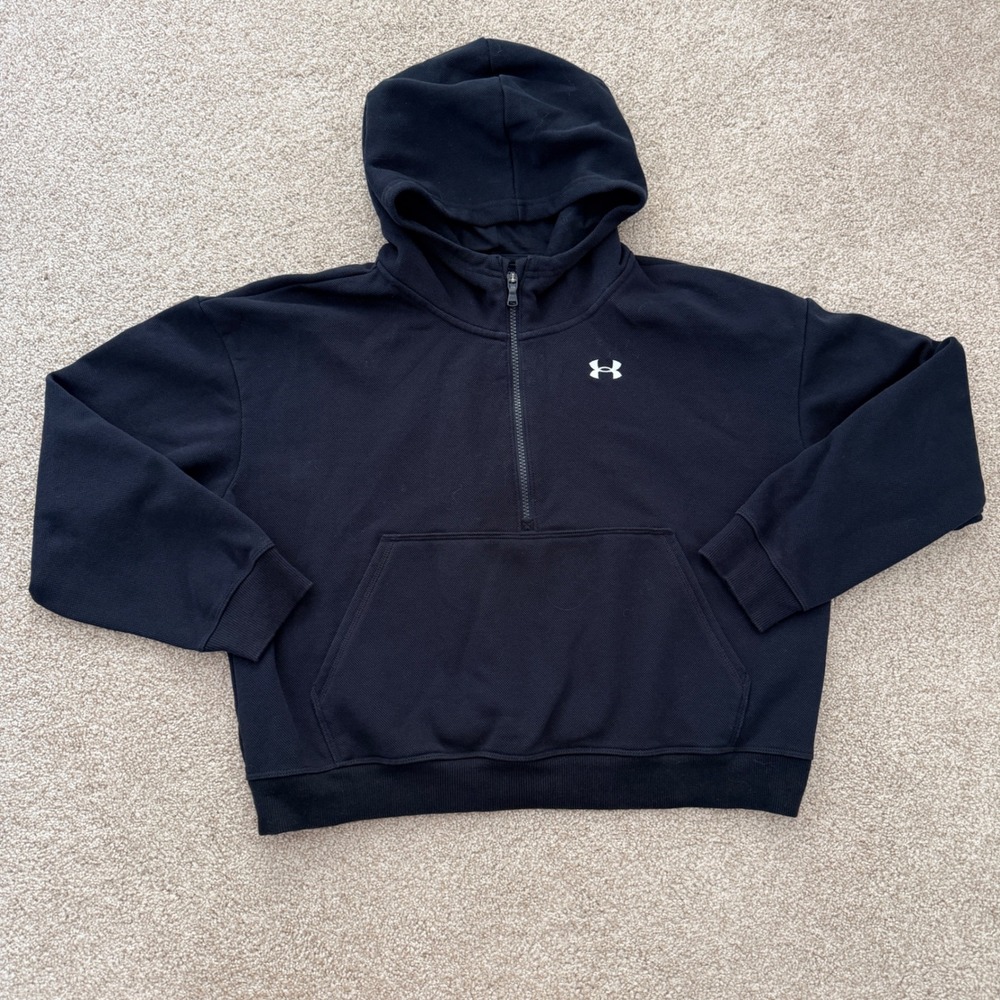Under Armour Quarter Zip Hoodie Youth XL Black Loose Fit Fleece Lined Pocket